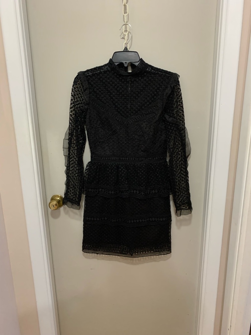 Aqua Black Long-Sleeve Lace Mini Dress